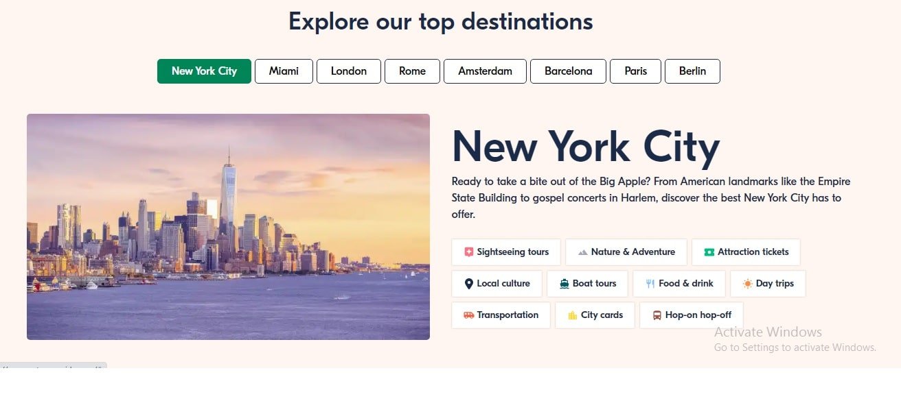 GetYourGuide top destinations New York city